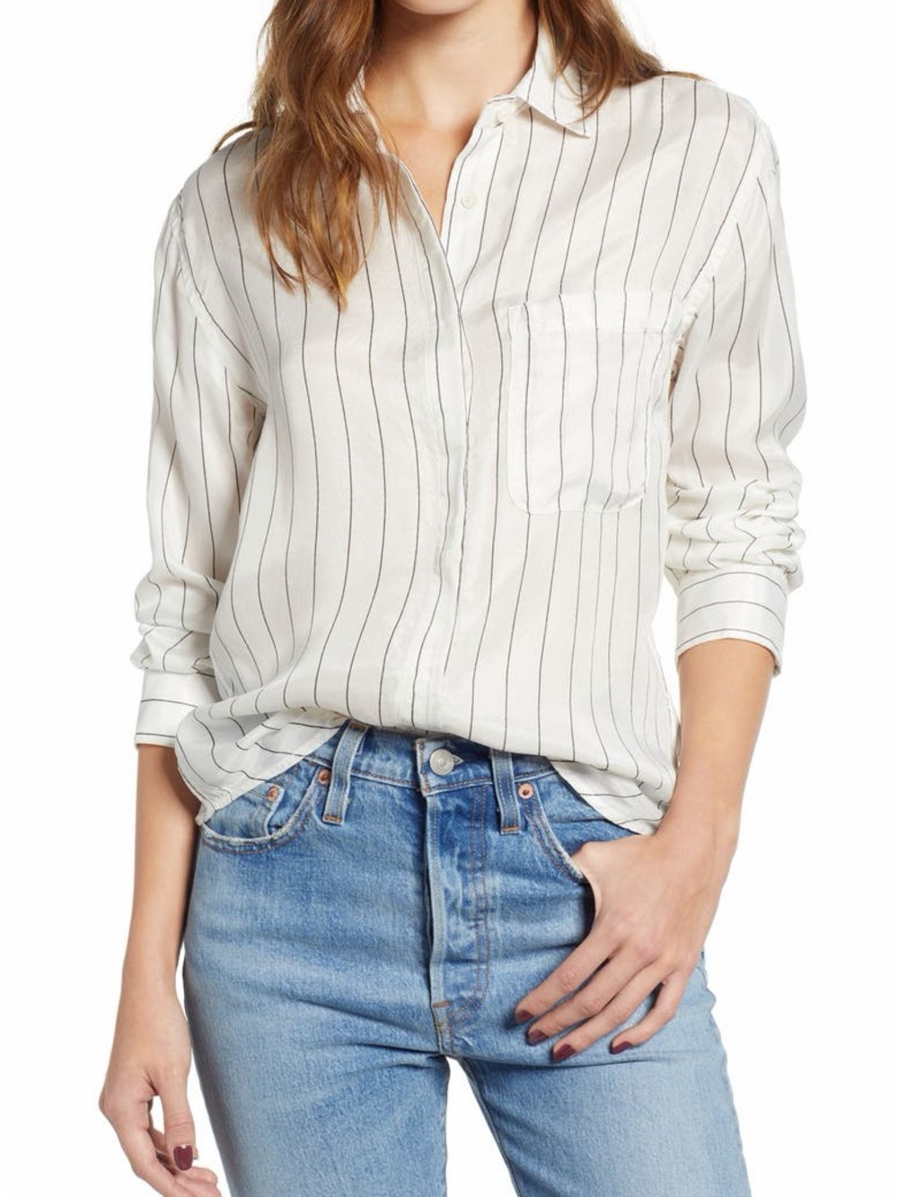 Rails Hayden Button Down Shirt Ivory Black Pinstripe Size Small